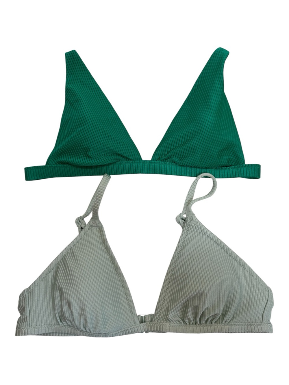 Aerie Lot Of 2 Bikini Tops Women Small Ribbed Shine Triangle Bundle Swim Green